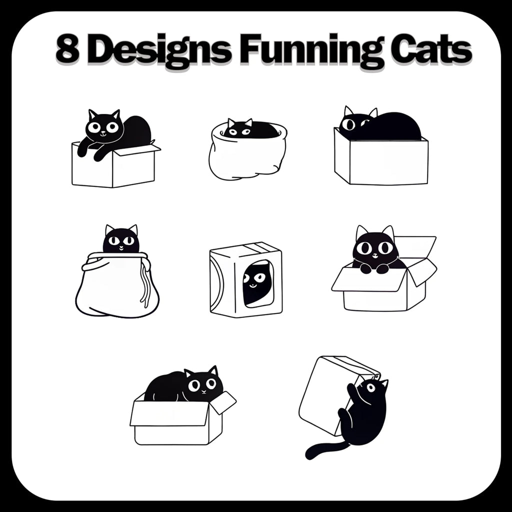 1Roll(500Pcs) Funning Black Cats Hiding and Seeking Stickers 2.5cm/1.0'' 8 Designs Decals Diy Adorn Gifts Packaging Home Decor