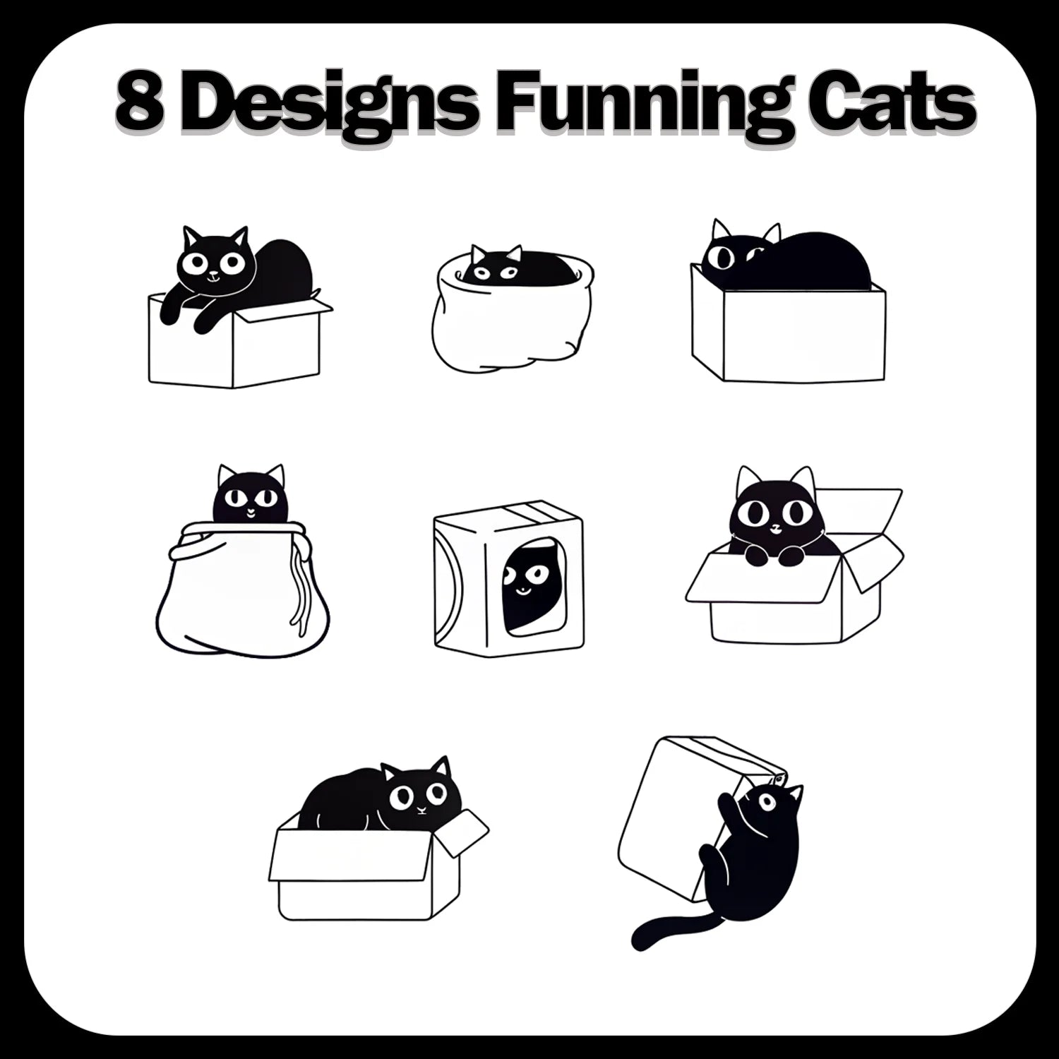 1Roll(500Pcs) Funning Black Cats Hiding and Seeking Stickers 2.5cm/1.0'' 8 Designs Decals Diy Adorn Gifts Packaging Home Decor