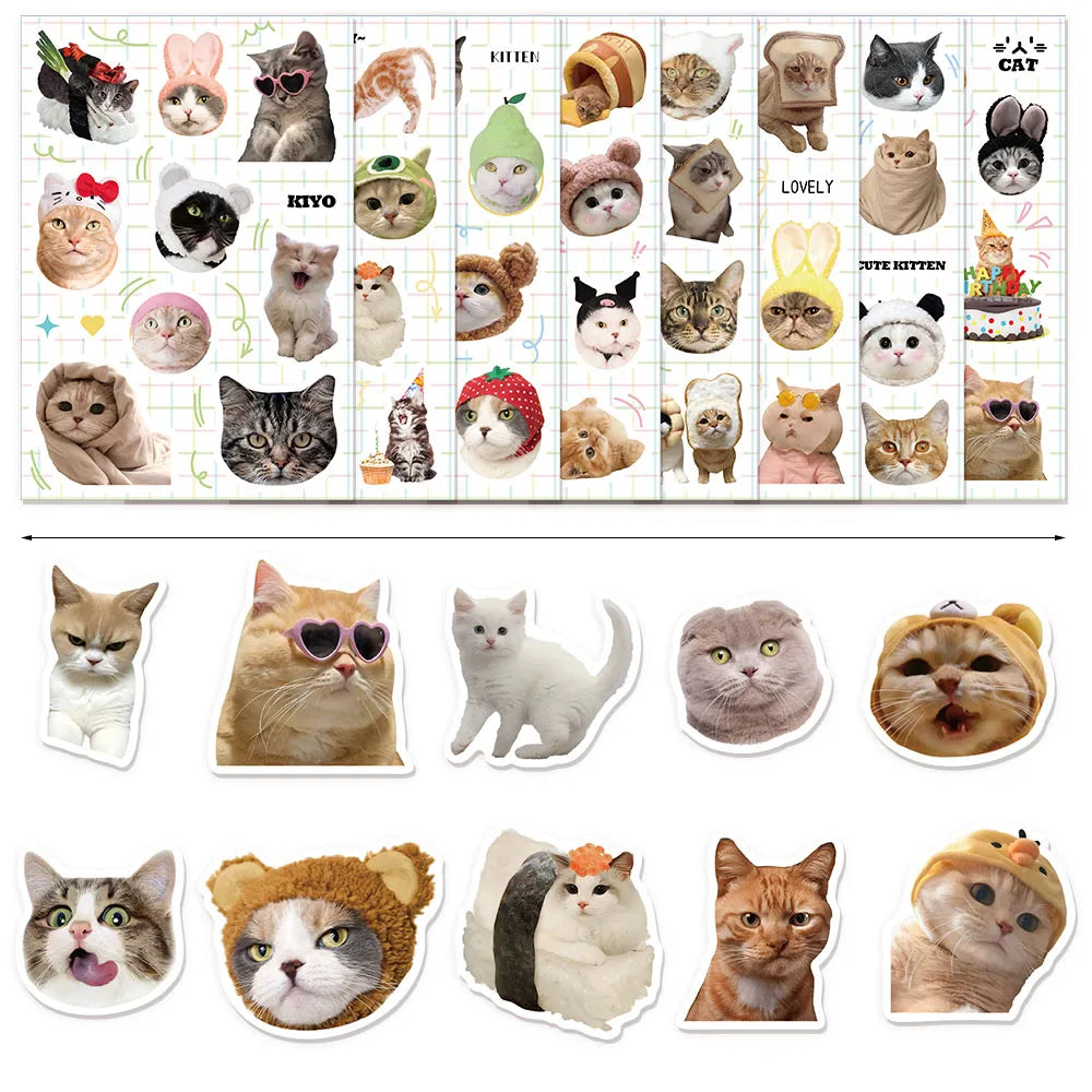 8PCS Cute Cat Fun Animal Graffiti Stickers Toy DIY Manual Luggage Motorcycle Laptop Luggage Stickers