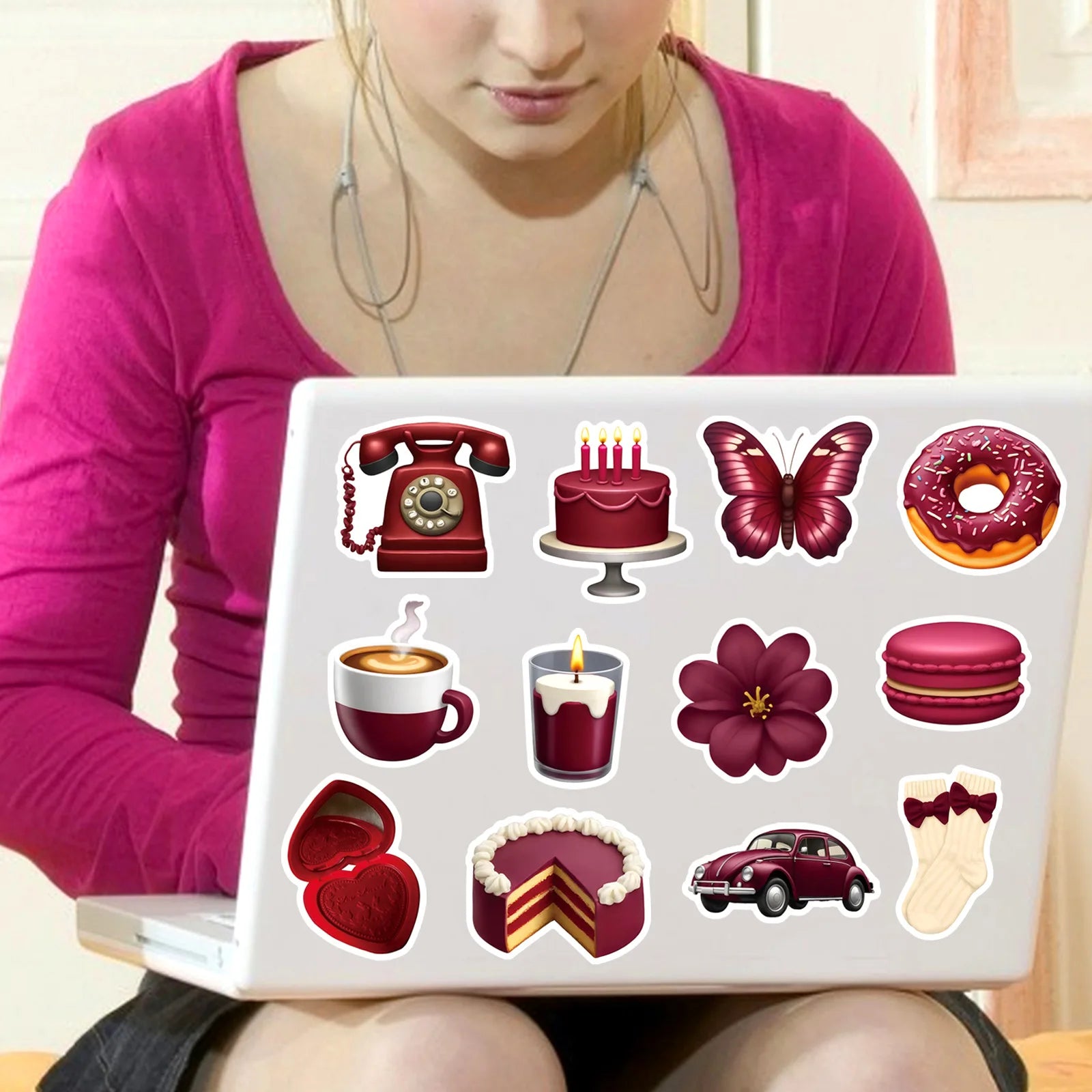 50/100 Pcs Ins Style Wine Red Intellectual Female Lifestyle Stickers for Suitcase Phone Case Laptop Wardrobe Shoe Rack HD Decals