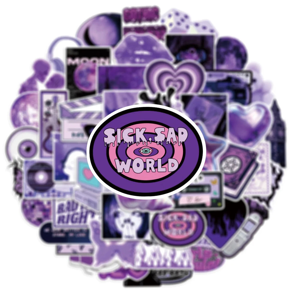 50/100 Pcs Purple Y2K Fresh Mix Doodle Stickers for Suitcase Helmet Skateboard Phone Laptop Stationery Box Vinyl Decals