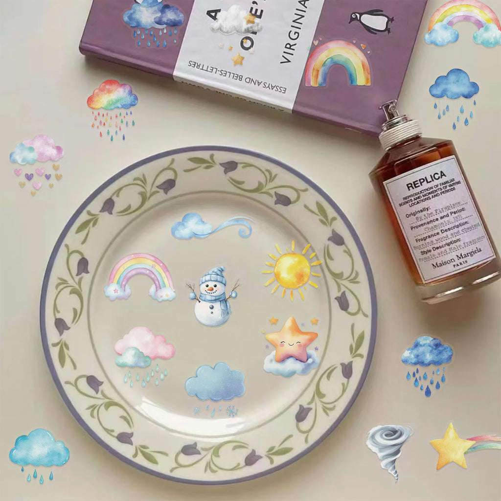 ‌50/100Pcs Transparent Weather PET Stickers - Unique Non-repeating Waterproof Decals for Suitcase, Notebook, Helmet, Bicycle,