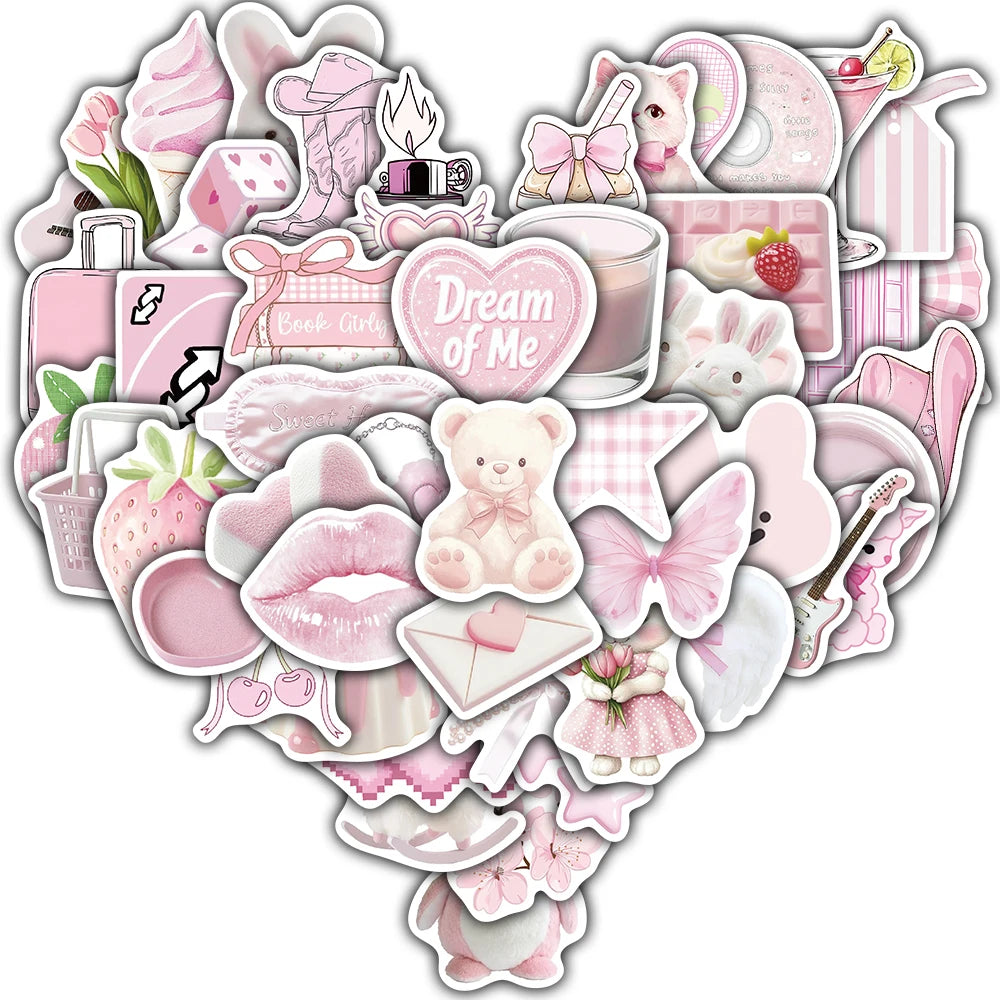 50/100PCS Pink Cartoon Graffiti Stickers Laptop Luggage Skateboard Suitcase Guitar Motorcycle Car Cartoon Retro Guitar Decal