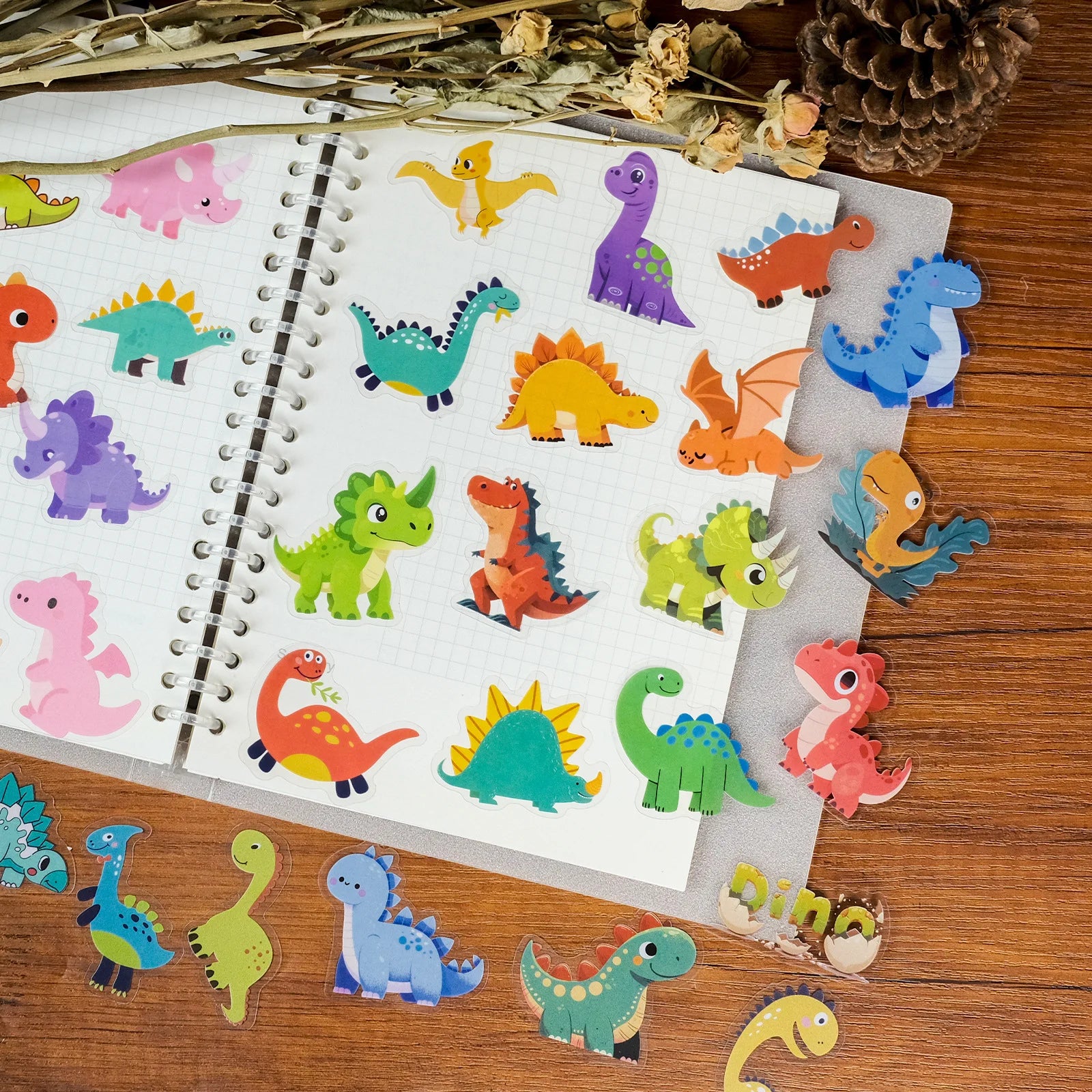 56PCS Dinosaur Transparent PET Stickers Cute Cartoon Children's Reward DIY Stationery Notebook Pen Holder Material Stickers