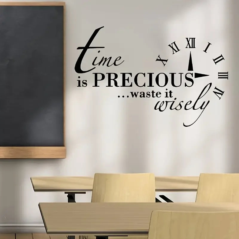 Wall Sticker with The Wise Saying 'Time Is Precious, Use It Wisely', Waterproof, Suitable for Decorating Study Rooms, Bedrooms,