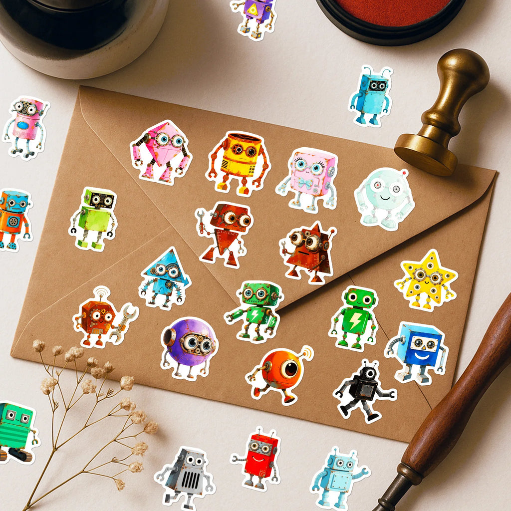 56/112PCS Cartoon Robot Graffiti Stickers Cute Q-Version DIY Decorative Notebook Stationery Box Reward Stickers