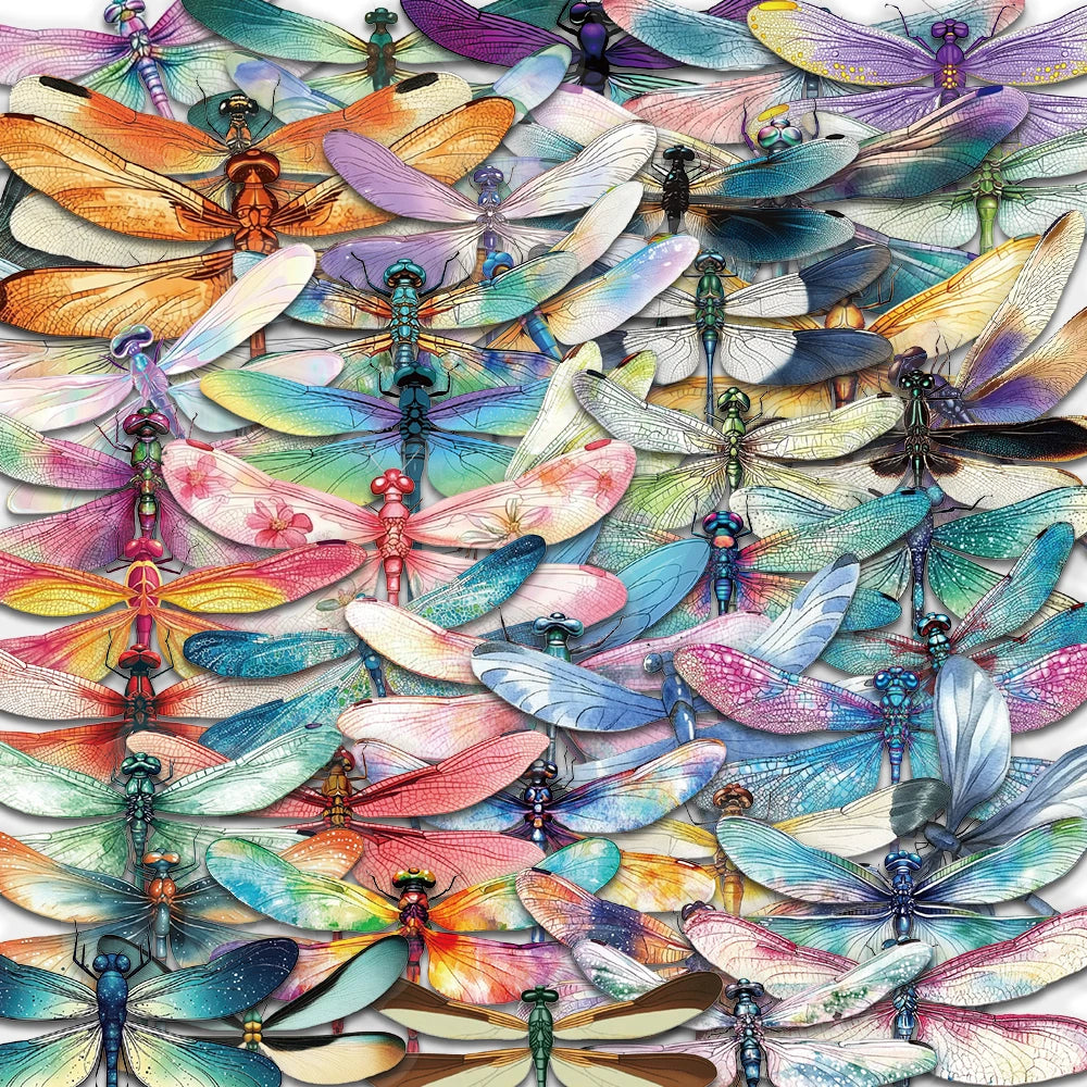 50PCS Cartoon Colour Dragonfly Stickers Graffiti Nostalgia Decals Laptops Phone Luggage Scrapbook Cool Guitar Waterproof Sticker