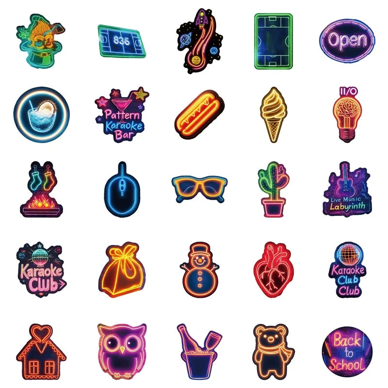 10/30/50PCS Cute Neon Sticky PVC Sticker Aesthetic Stationery DIY Colored Decoration Scrapbooking School Supplies for Kids