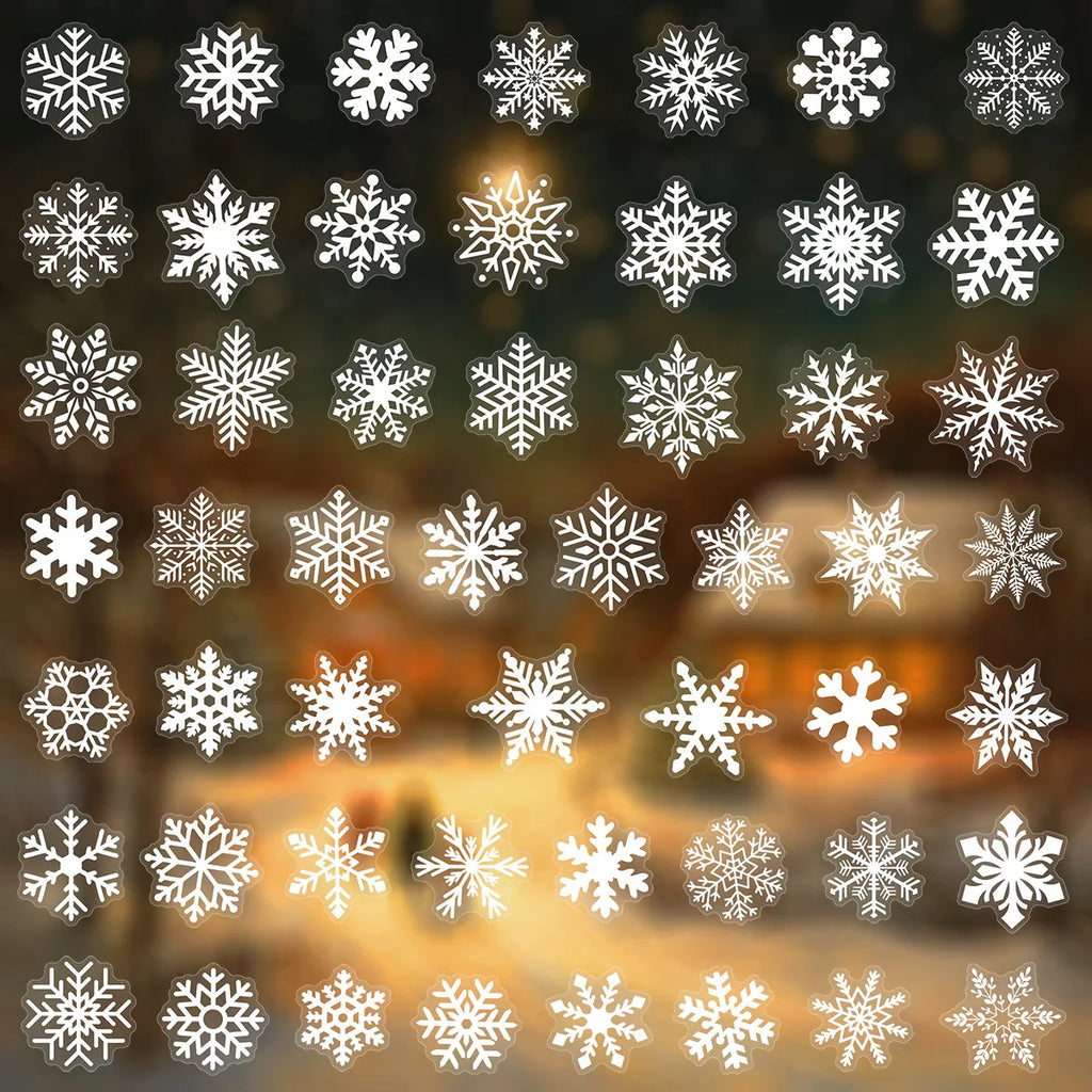 50/100PCS Transparent PET Snowflake Stickers Flat Glass Water Bottles Christmas Decorative Window Stickers