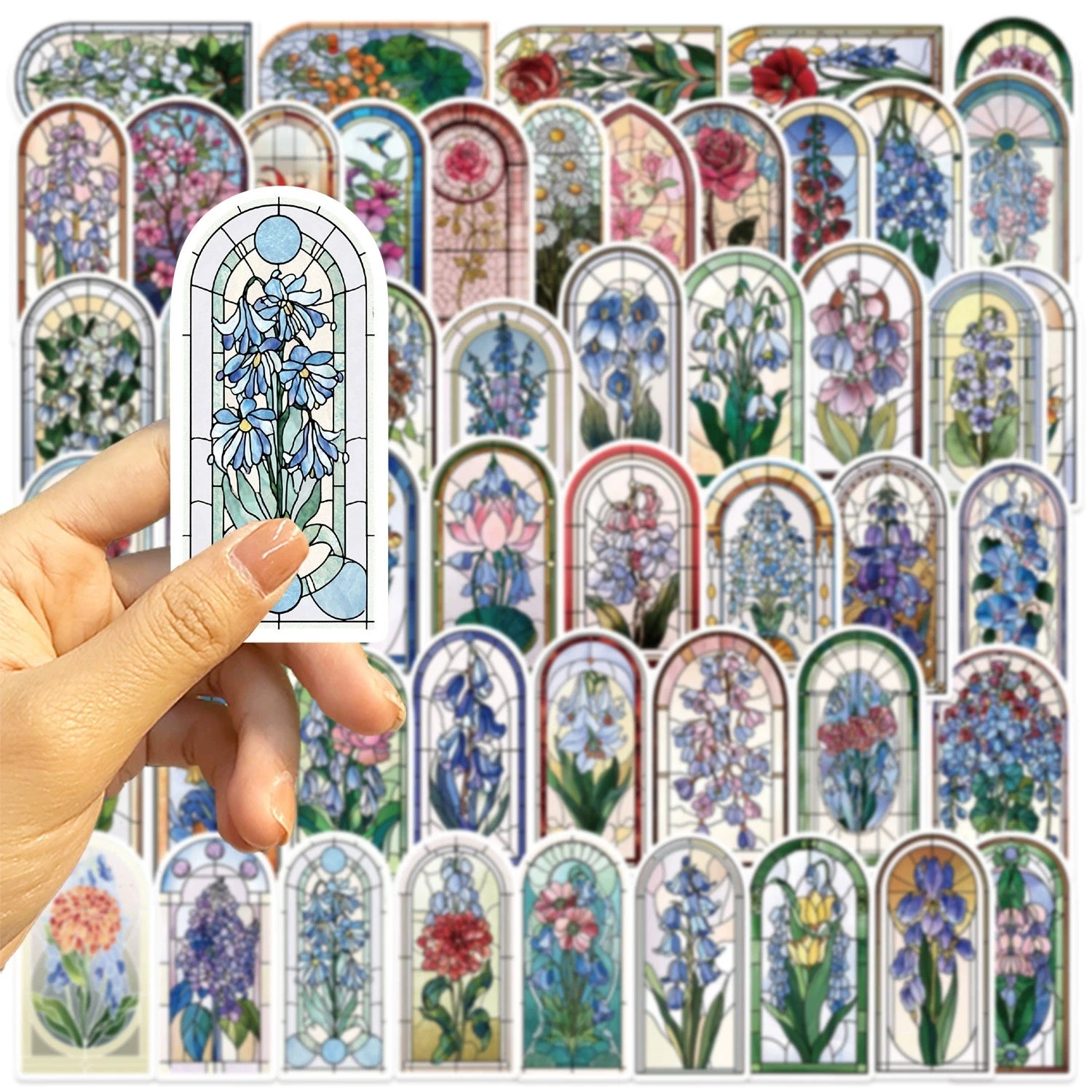 50/100PCS Vinyl Decor Guitar Notebook Stationery Stickers Cartoon Waterproof Colorful Flower Glass Graffiti Stickers