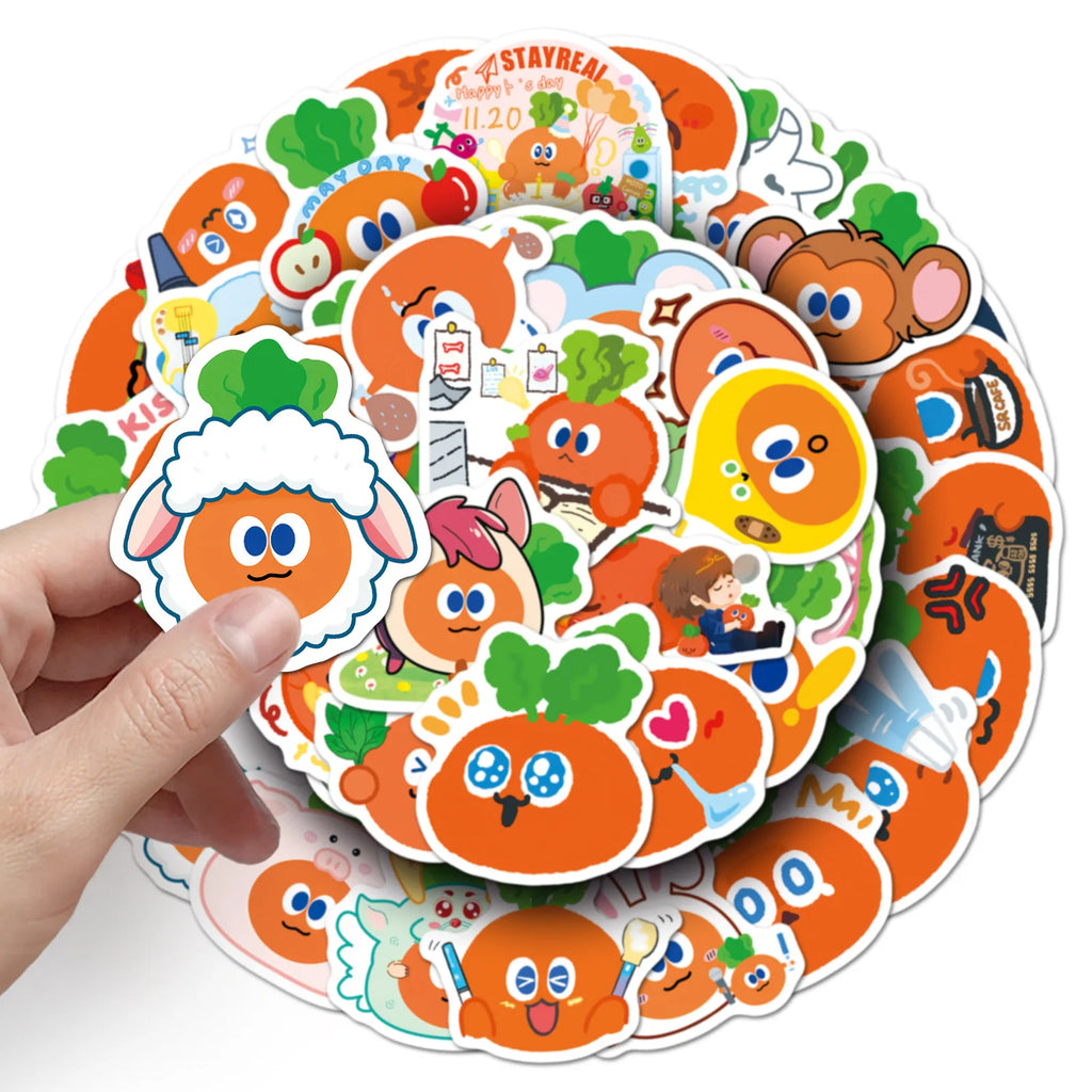 50-Pack Cartoon Carrot DIY Graffiti Stickers Waterproof Decorations for Students Notebooks Laptops Suitcases Fridge