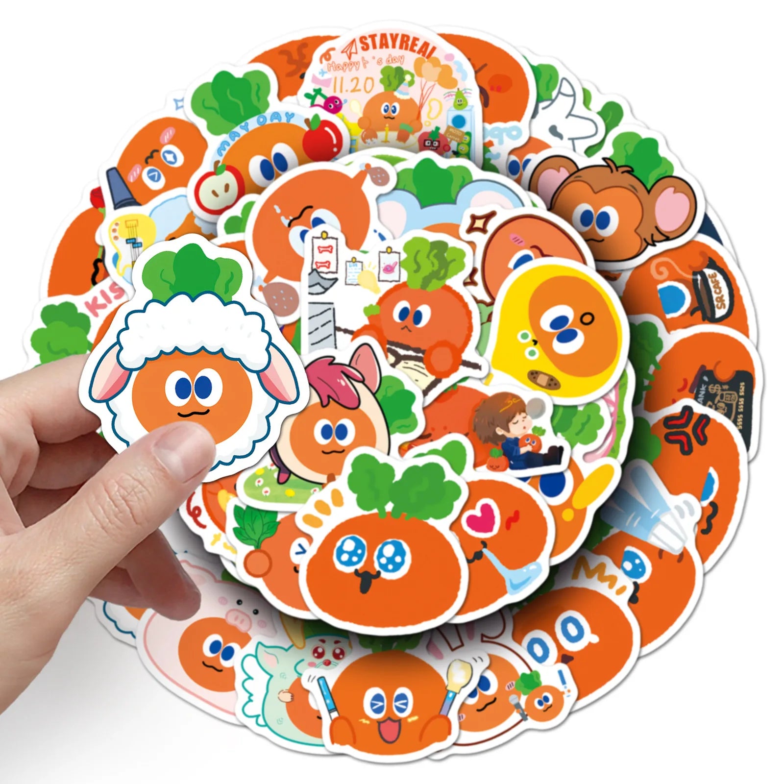 50-Pack Cartoon Carrot DIY Graffiti Stickers Waterproof Decorations for Students Notebooks Laptops Suitcases Fridge