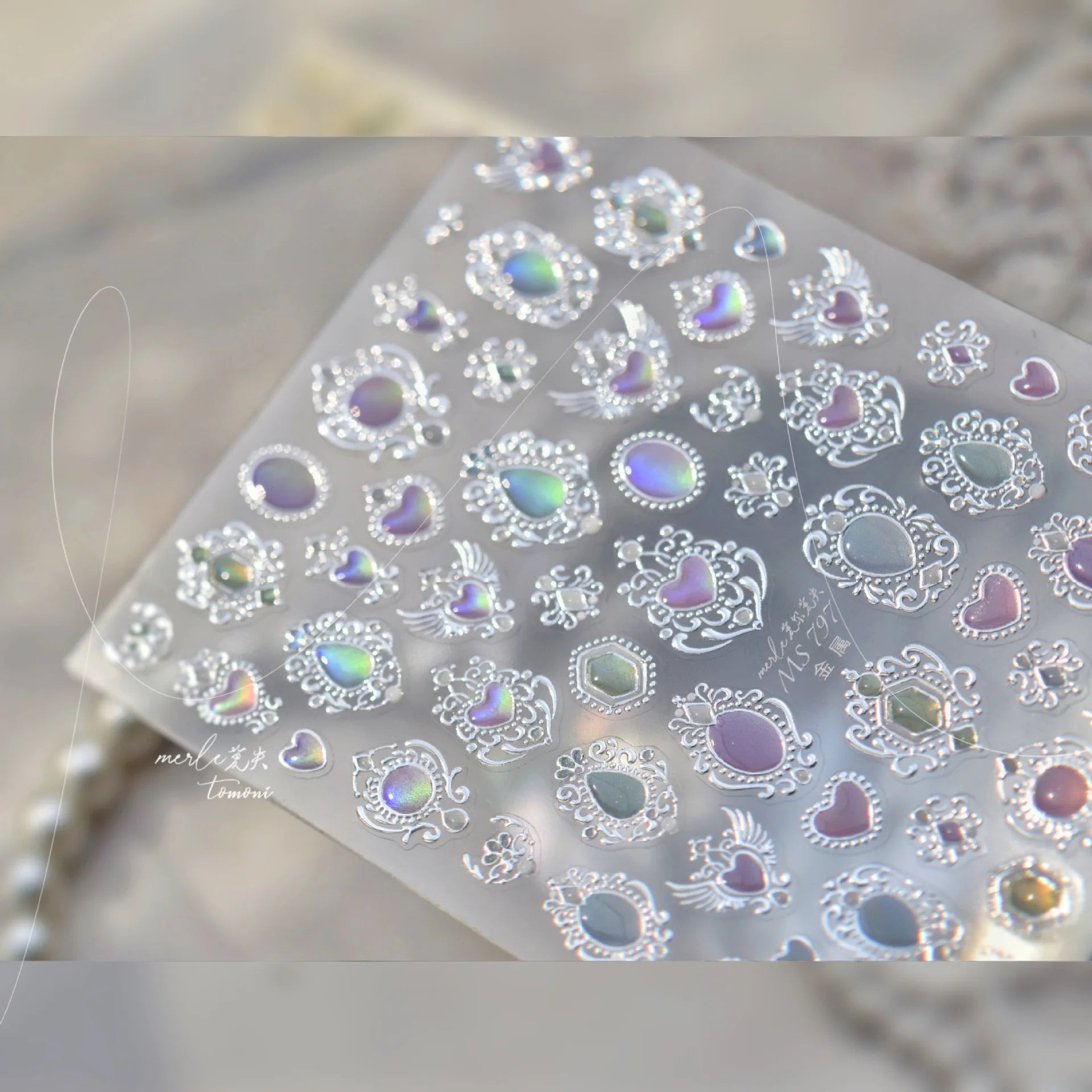 Cat-eye Gilding Nail Stickers 3D Gradient European Heart Gemstones Wing Crystal Nail Art Decoration Sticker Manicure Decals DIY