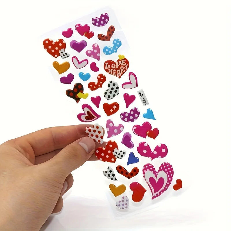 12 Sheet/Pack No Repeat Pink 3D Sticker , Love Heart Bubble Sticker,Reward Sticker for Decor