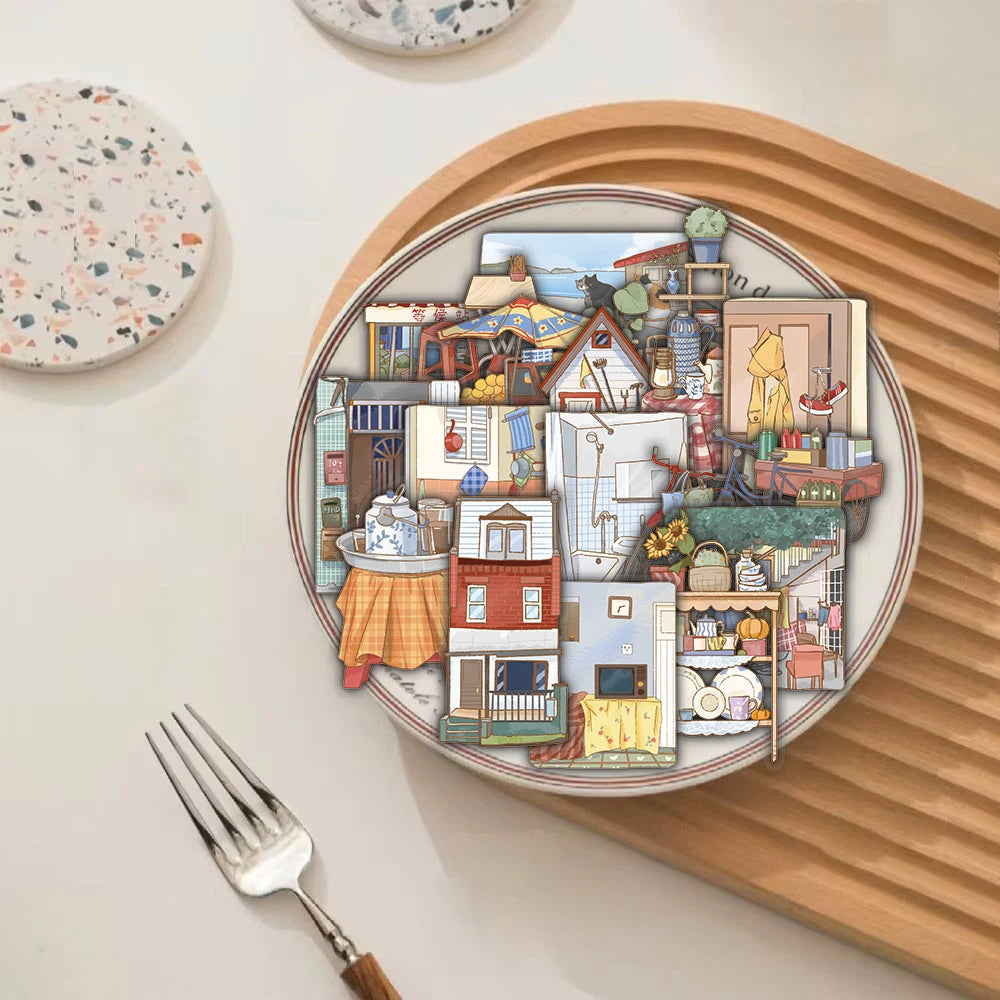 50/100PCS Alley Houses Sticker Landscape Waterproof Home Decoration Laptop Luggage Harajuku Suitcase Notebook Sticker