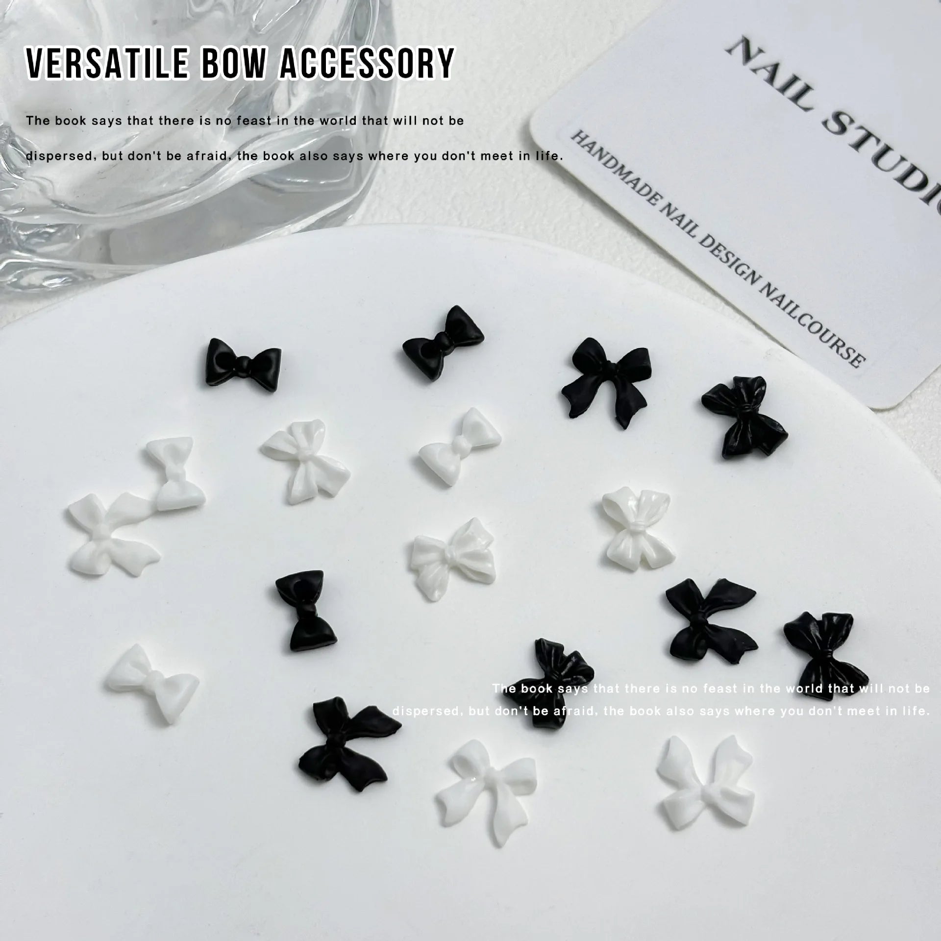 20pc Exqusitive Bows Nail Resin Charms Mini Bow Nail Art Accessories Bow Black White Rice White Bow Tie Nails Decoration Diamond