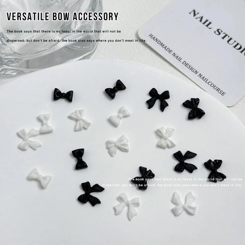20pc Exqusitive Bows Nail Resin Charms Mini Bow Nail Art Accessories Bow Black White Rice White Bow Tie Nails Decoration Diamond