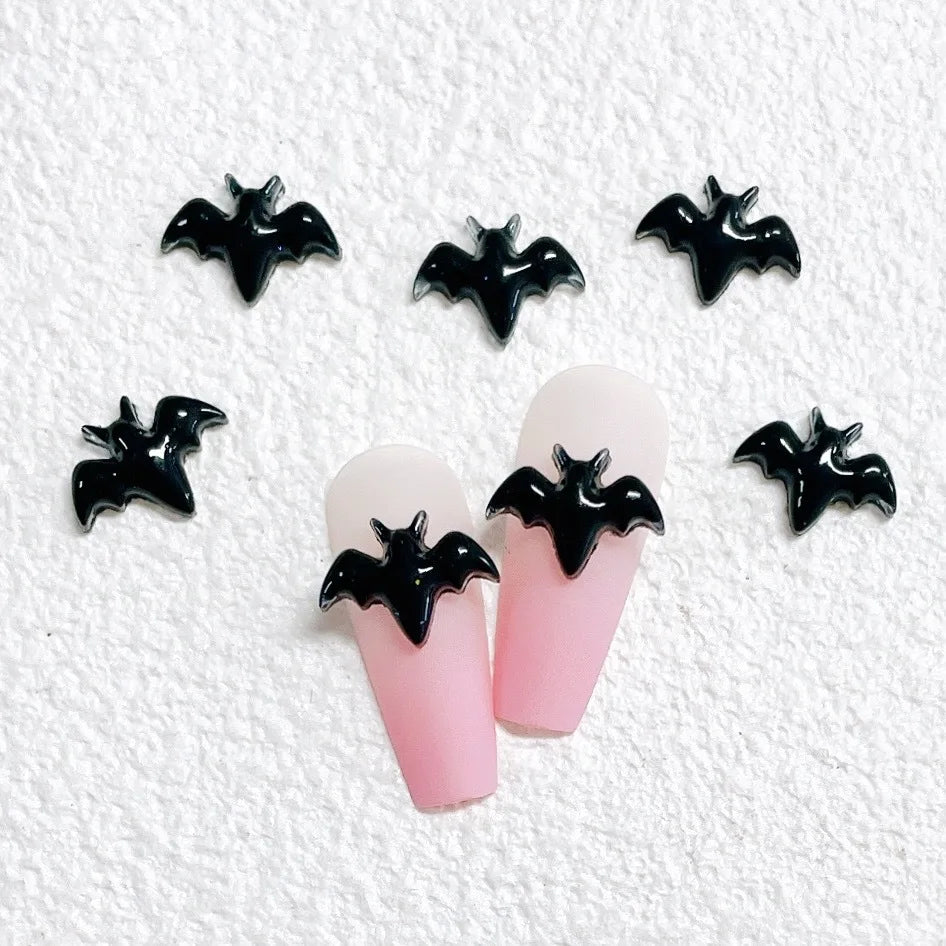 Halloween Nail Art Shiny Black Bat Nail Art Accessories Dark Color Resin Decorative Nail Charms DIY 3D Manicure Design Supplies