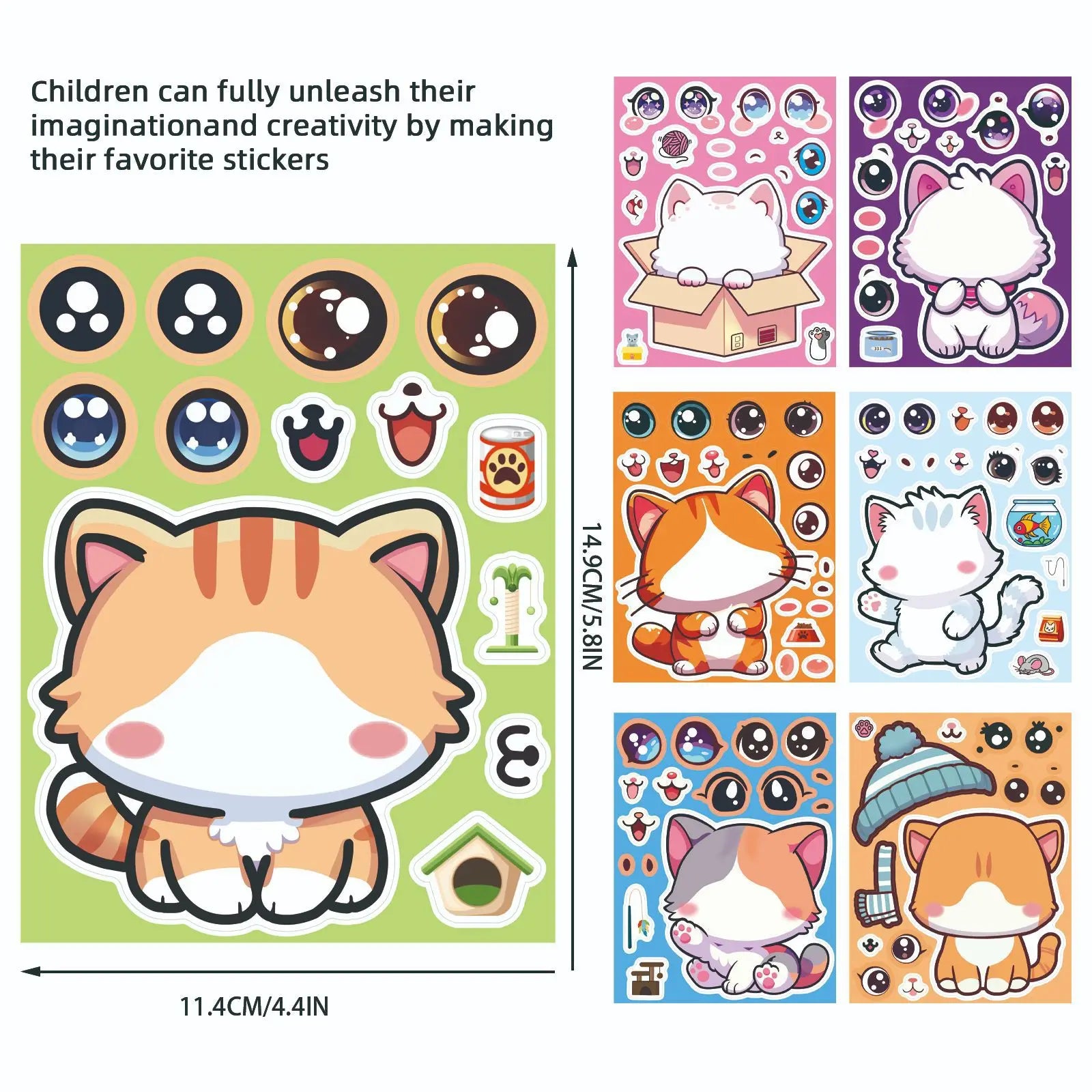 8-Pack Adorable Cat Face Puzzle Stickers Waterproof Notebook Decorations Student Stationery Festival Gift Idea Decals