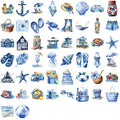 50/100 PCS Blue Beach Sticker Pack Waterproof Transparent PET Cartoon Decorative Guitar Notebook Stickers