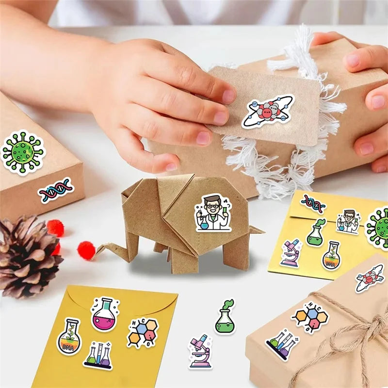 500PCS Cartoon Chemical Experiment Sticky Paper Sticker Labels Thank You Sticker Sealing DIY Decoration Scrapbooking Supplies