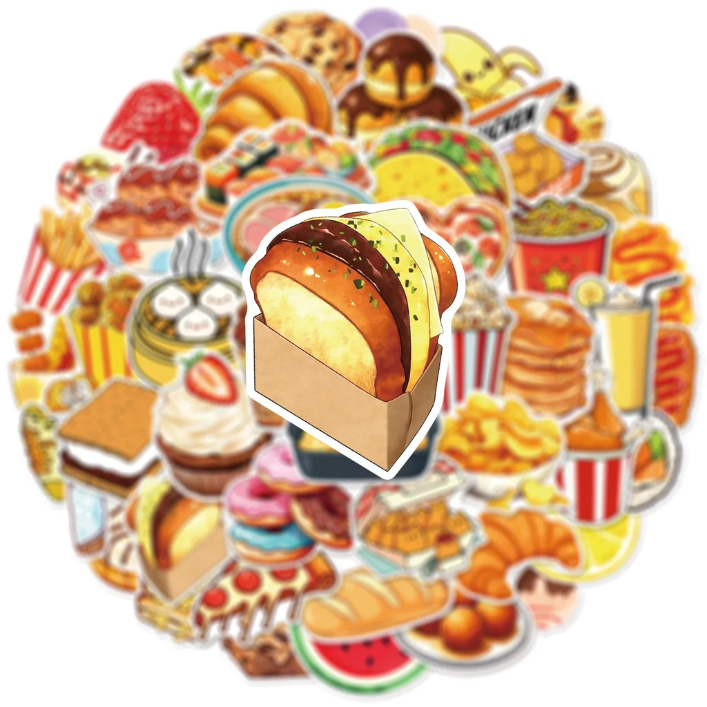 50/100PCS Cartoon Food Beverage Snack Graffiti Stickers Notebook Scooter Stationery Decoration Waterproof Stickers