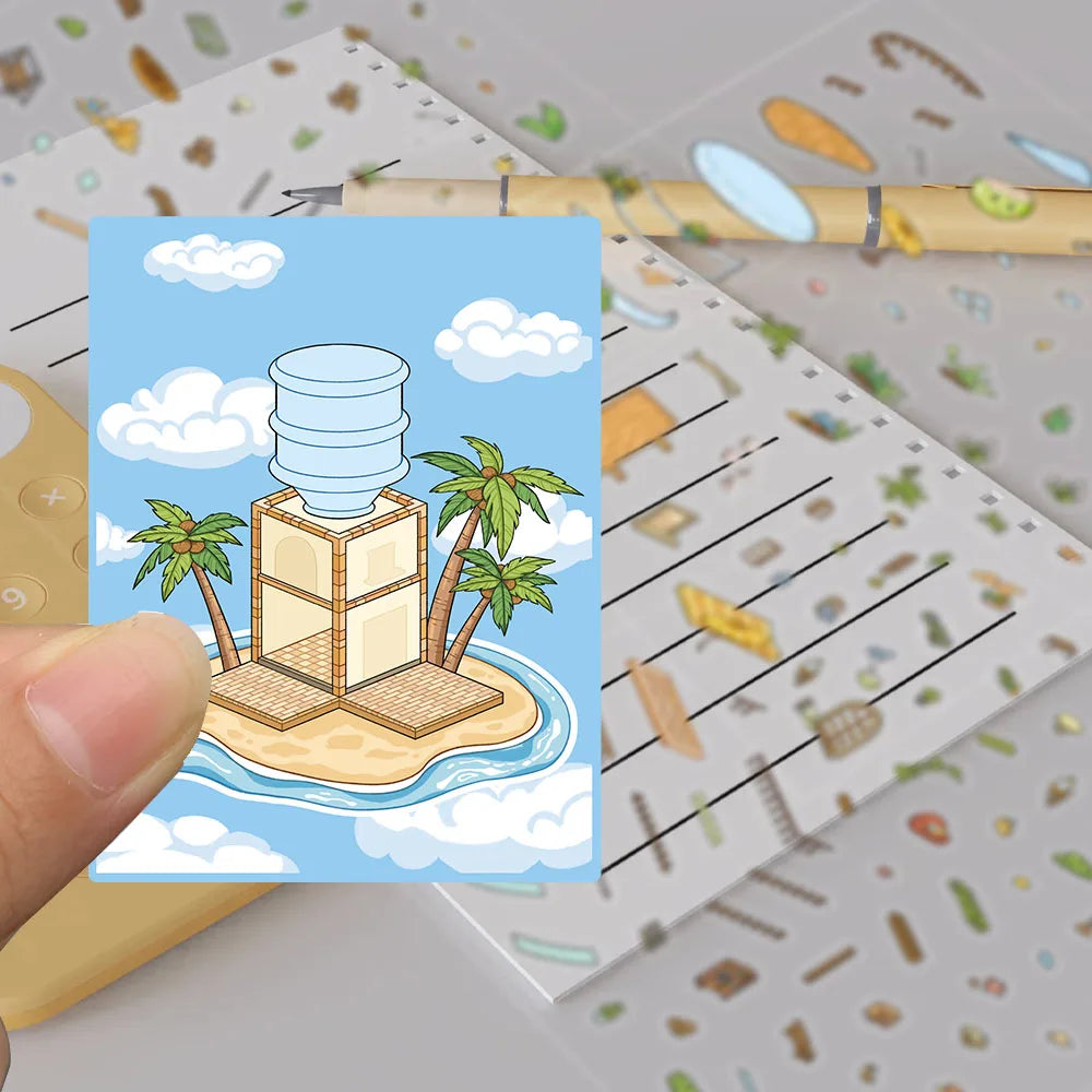 4PCS Coconut Lsland Game Landscaping Sticker Nostalgia Modern Laptop Luggage Graffiti Coffee Living Room Harajuku Sticker