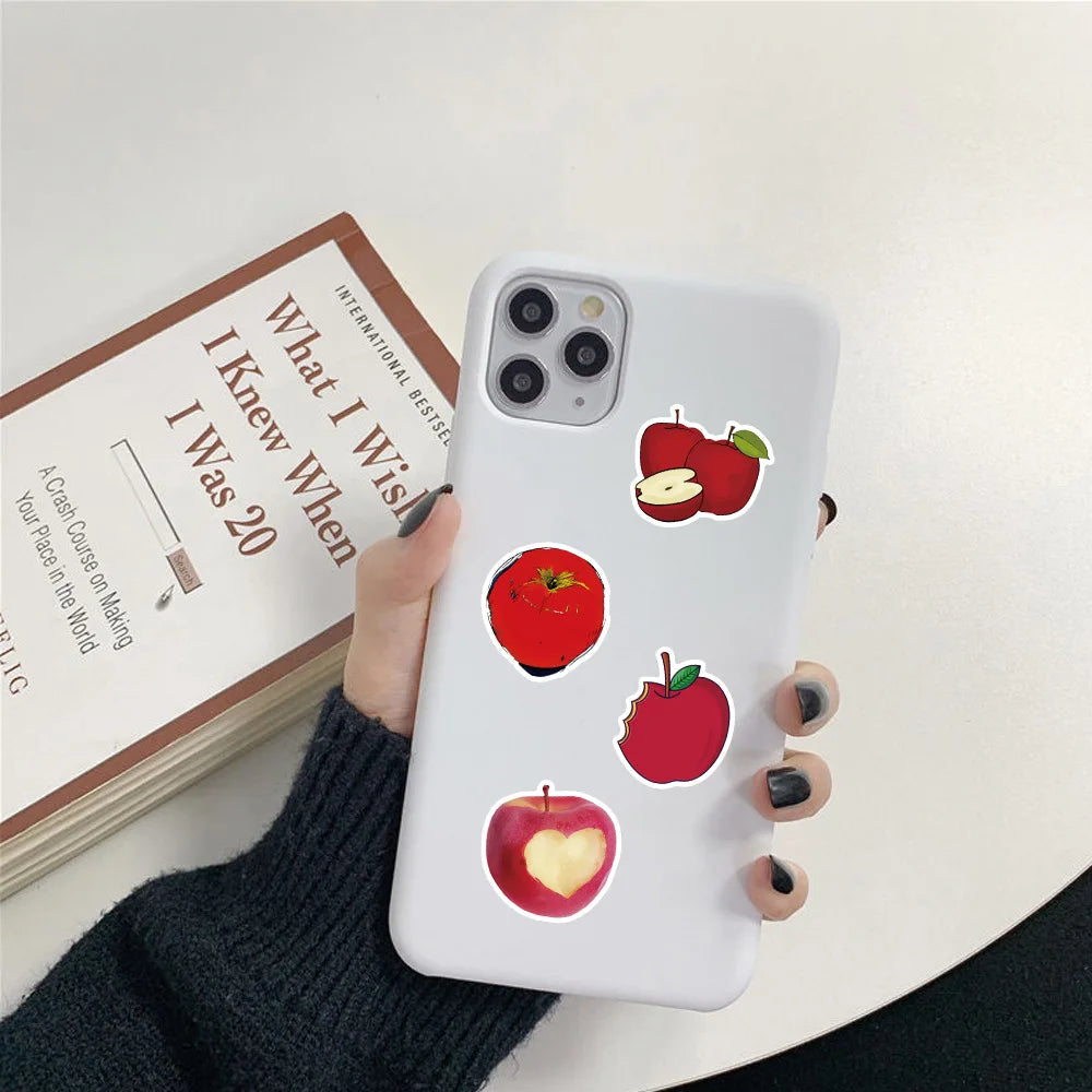 50-Pack Cartoon Apple Stickers for Office Supplies Notebook Luggage Helmet Fridge Decorative Decals