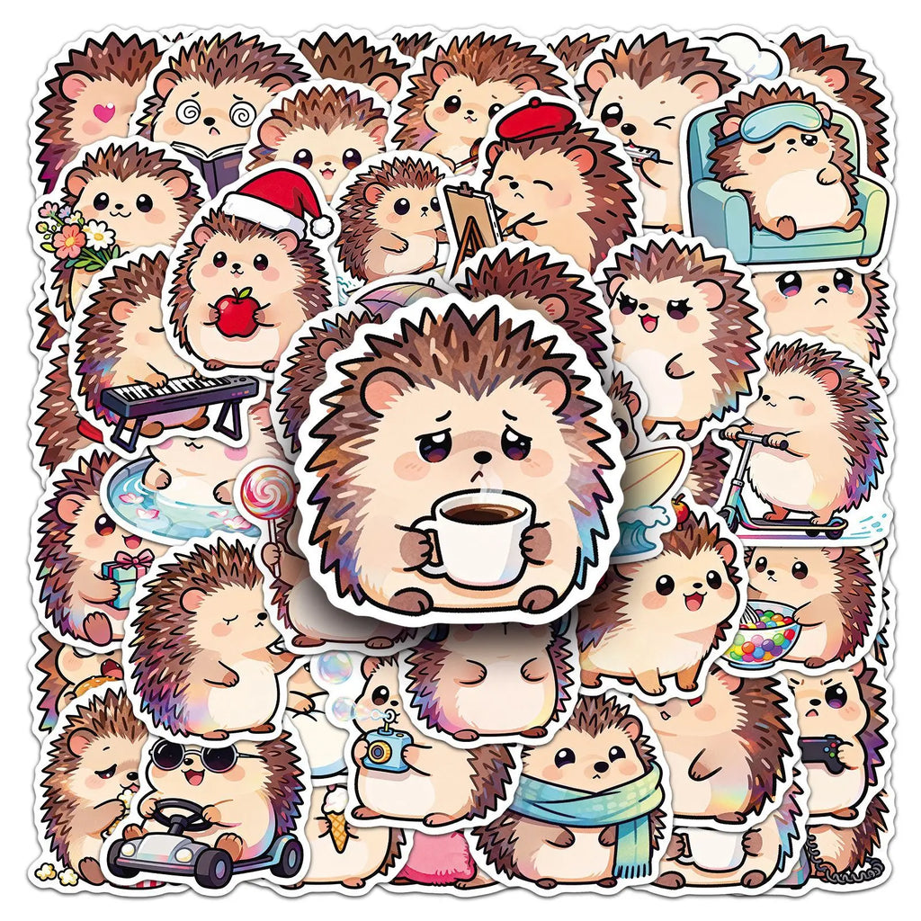 50PCS Cartoon Hedgehog Stickers, Cute Animal Waterproof Decals for Stationery Computer Cup Journal Decor Funny Reward Sticker