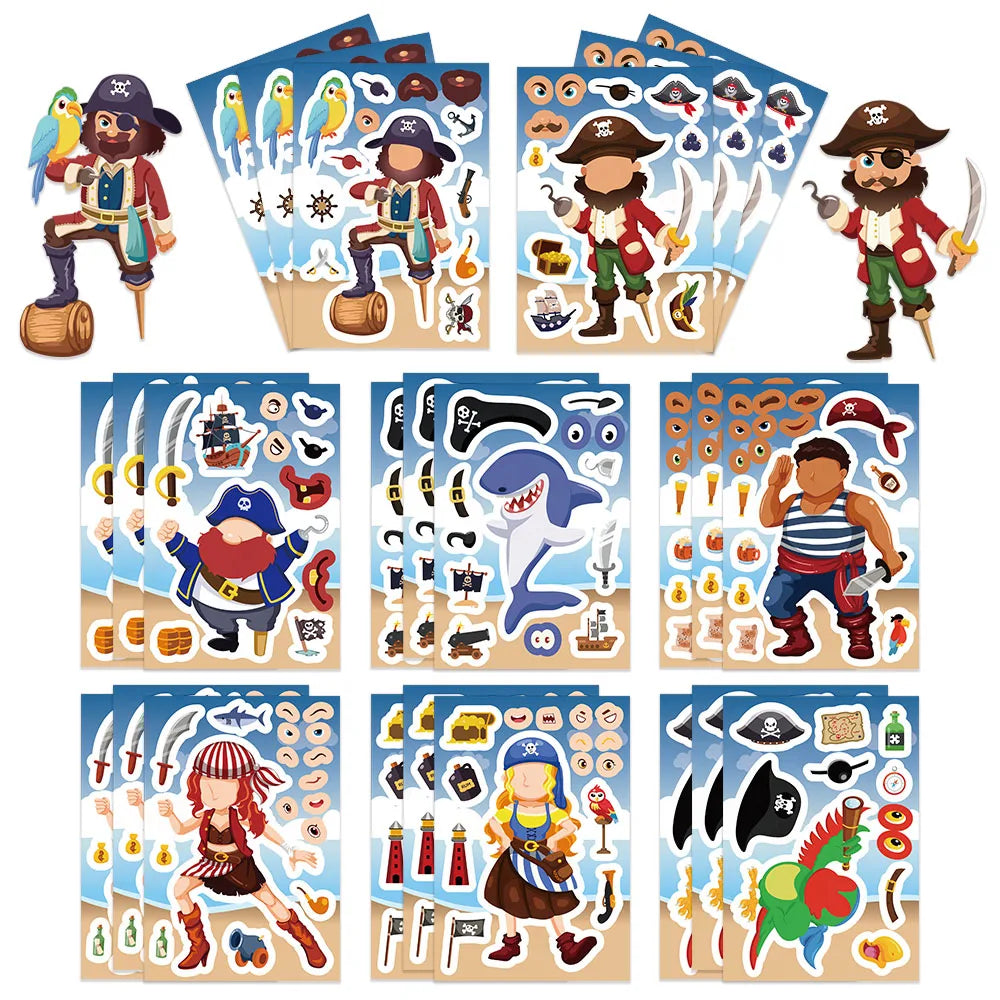 50PCS Sail Pirate Cartoon Collage Set DIY Brochure Decoration Notebook Tablet Reward Puzzle Toy Stickers