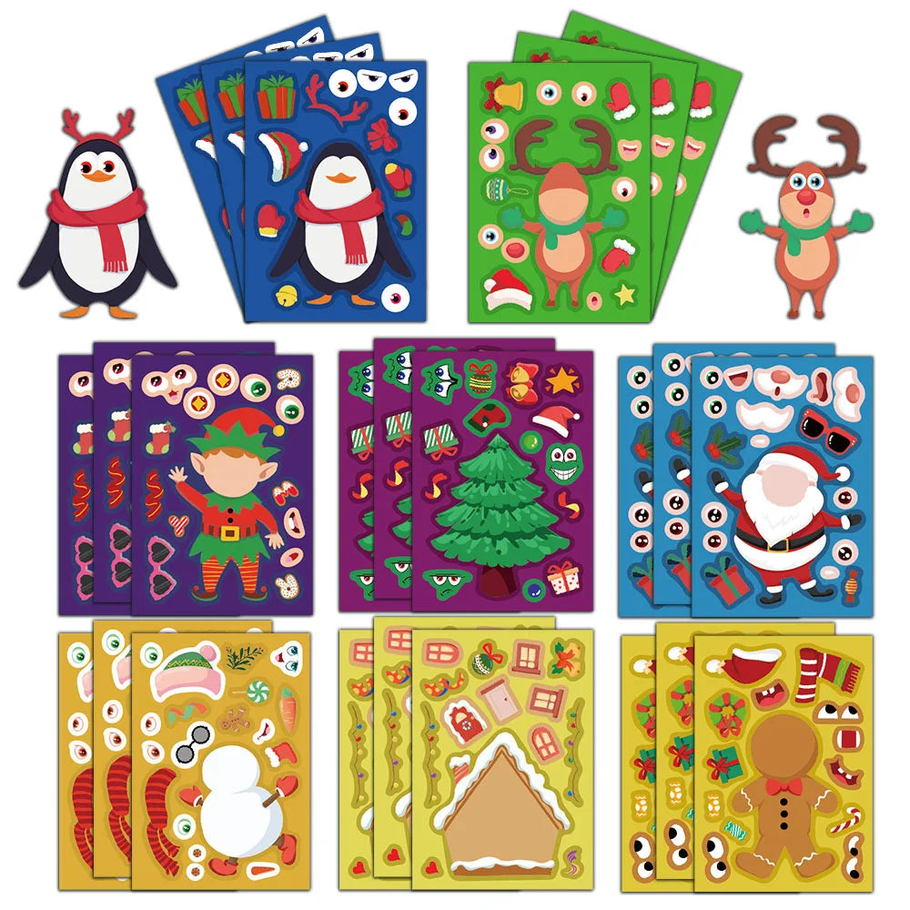 8PCS Creative Christmas Face Changing Series Collage Fun Stickers DIY Manual Luggage Skateboard Notebook Gooka Stickers