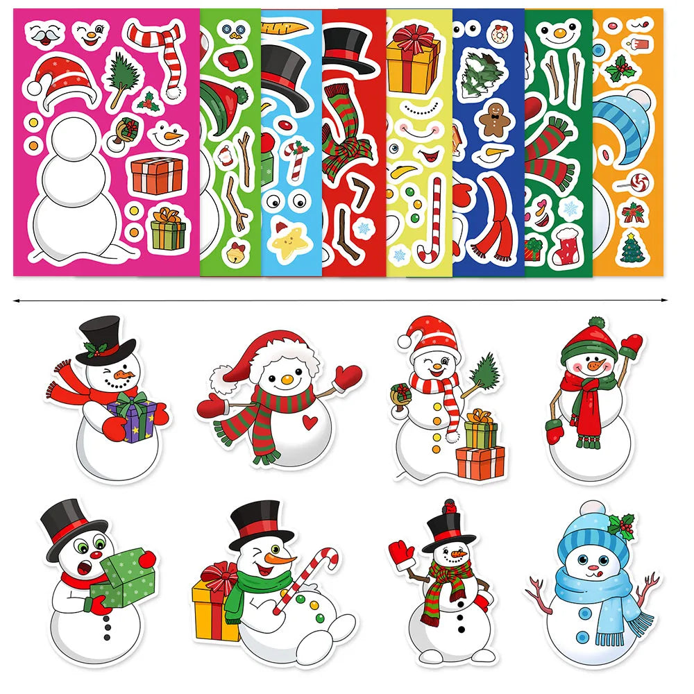 8PCS Winter Snowy Christmas Snowman Creative Collage DIY Suitable for Phone Cases, Tablets, Water Bottles, Puzzle Toys, Stickers