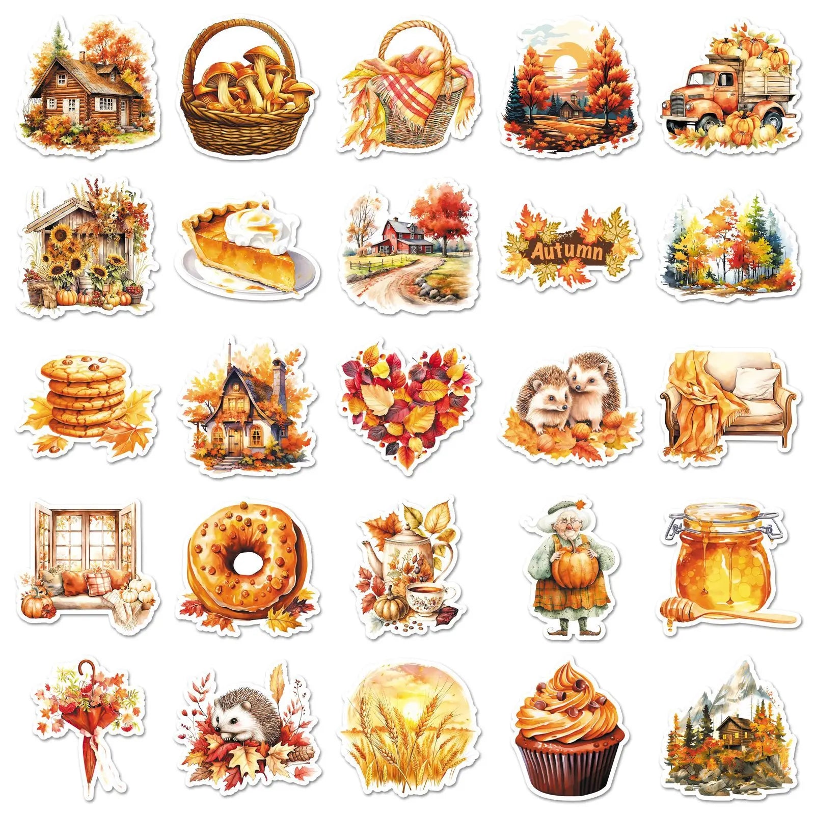 50/100PCS Golden Autumn Stickers Season Autumn Cartoon Autumn Yellow Fallen Leaf Waterproof Decorative Stickers
