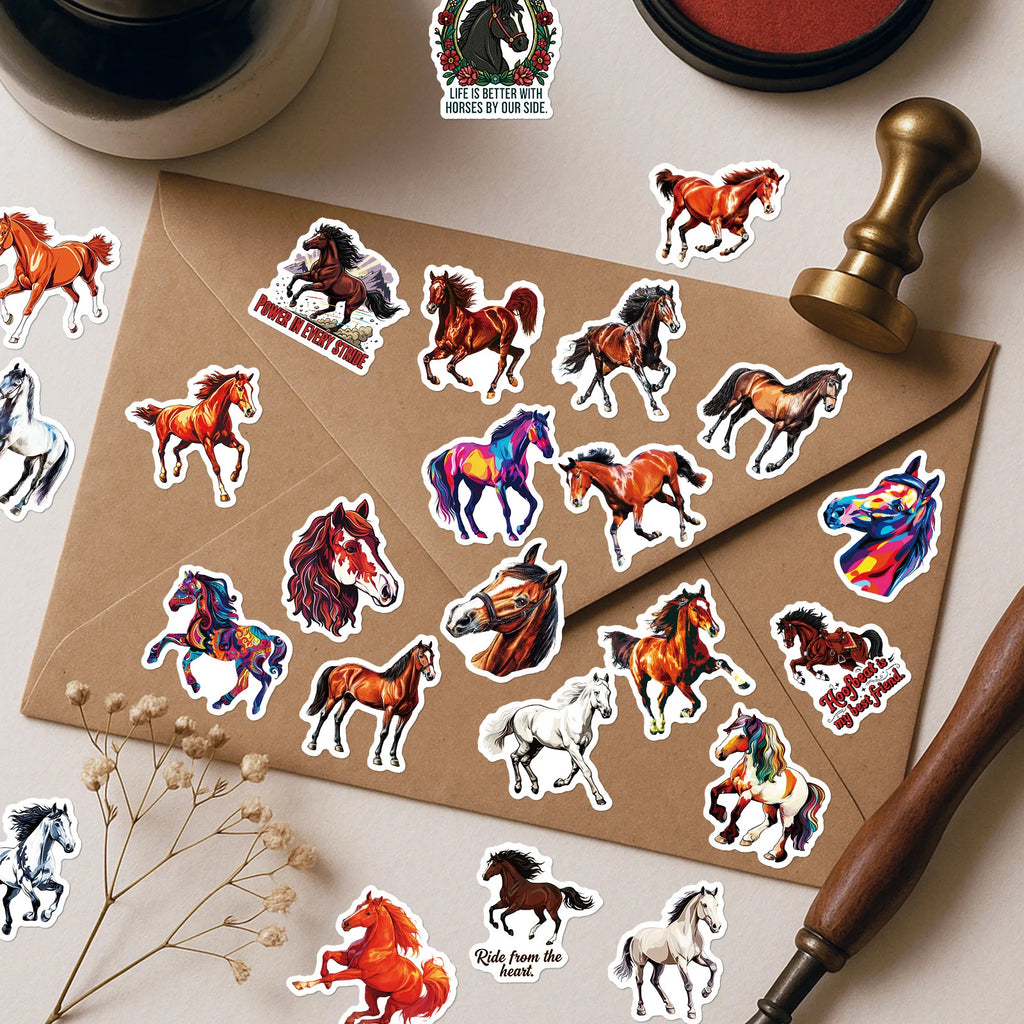 56PCS Colorful Horse Motivational Stickers Office Supplies Gift Box Helmet DIY Decoe Art Decals Sticker