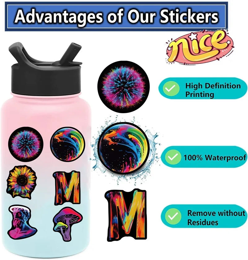 10/30/50PCS Black Edged Rainbow PVC Sticker Aesthetic Children's Decoration Scrapbooking Stationery School Supplies for Kids