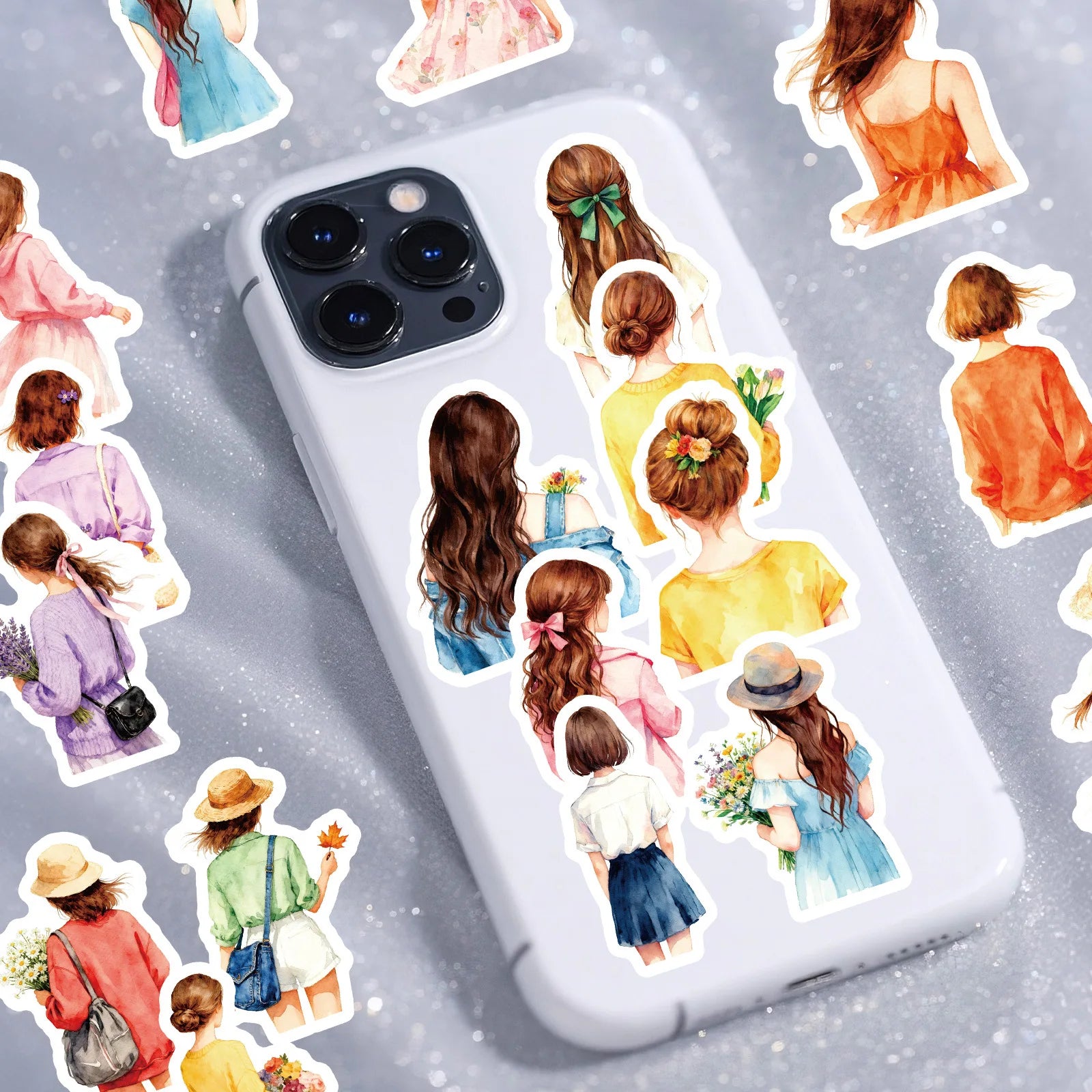 56PCS Watercolor Style Fashion Girl Silhouette Stickers, Office School Supplies Journal Notebook Fridge Aesthetic Sticker