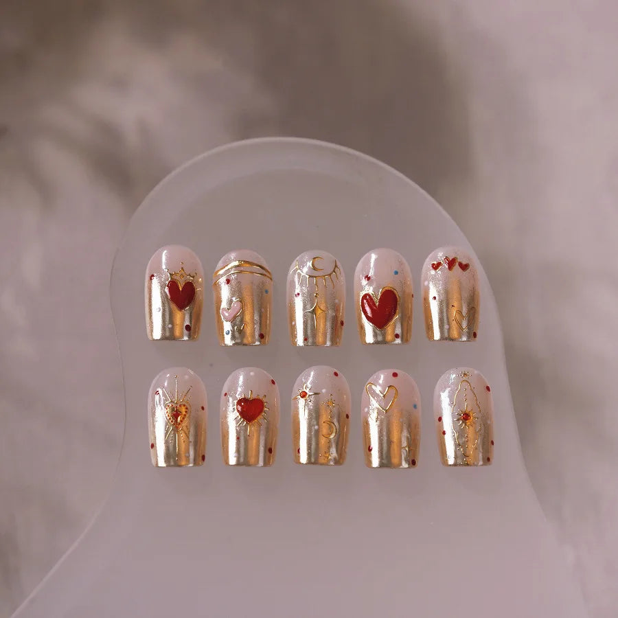 Totem Geometric Symbols Star Moon Nail Art Stickers 5D Gold-embossed Self Adhesive Nails Sticker Luxury Red Gemstone Nail Decals