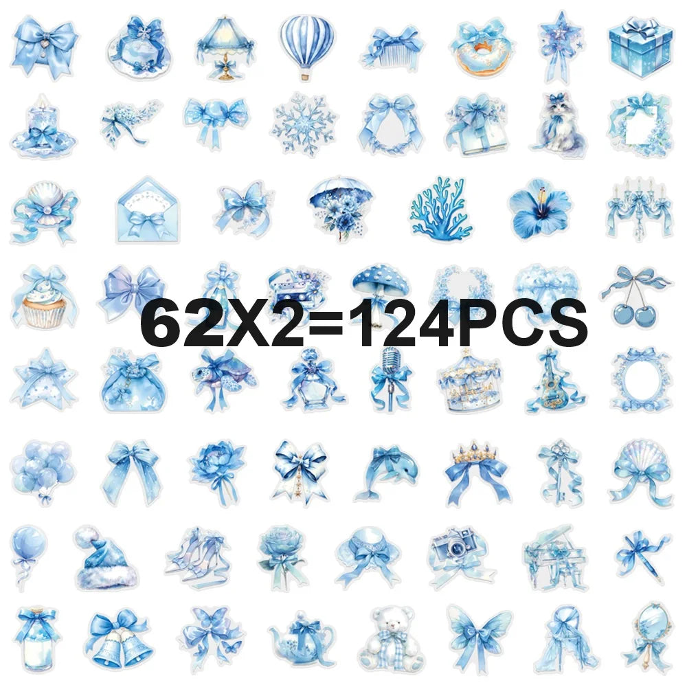 62/124 PCS Transparent PET Blue Personalized Graffiti Stationery Notebook Decor Stickers Luggage Water Cups Scooter Stickers