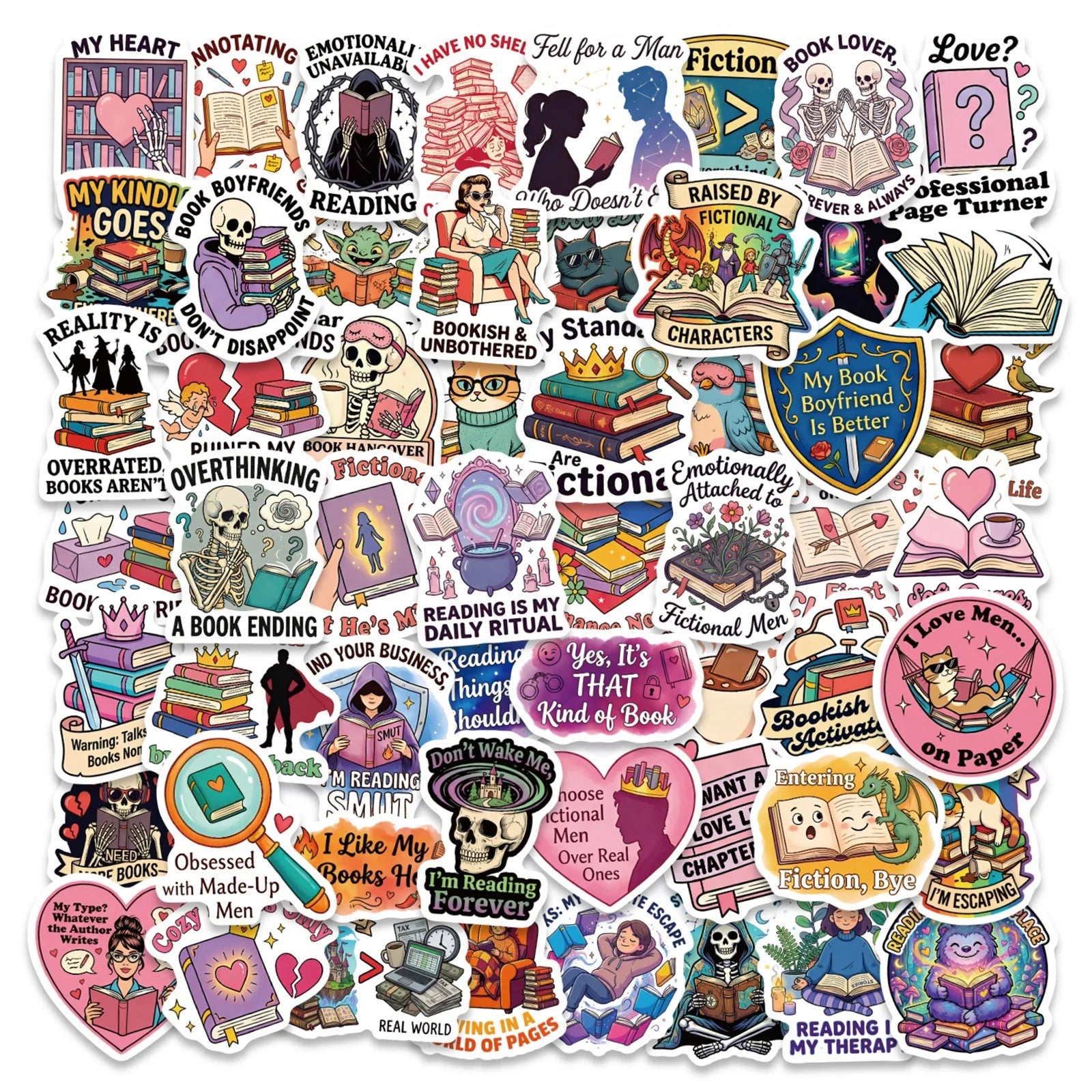 56/112 Pcs Colorful Cartoon Animal Reading Stickers for Laptop Notebook Decoration Pink Reading Waterproof Removable Decals