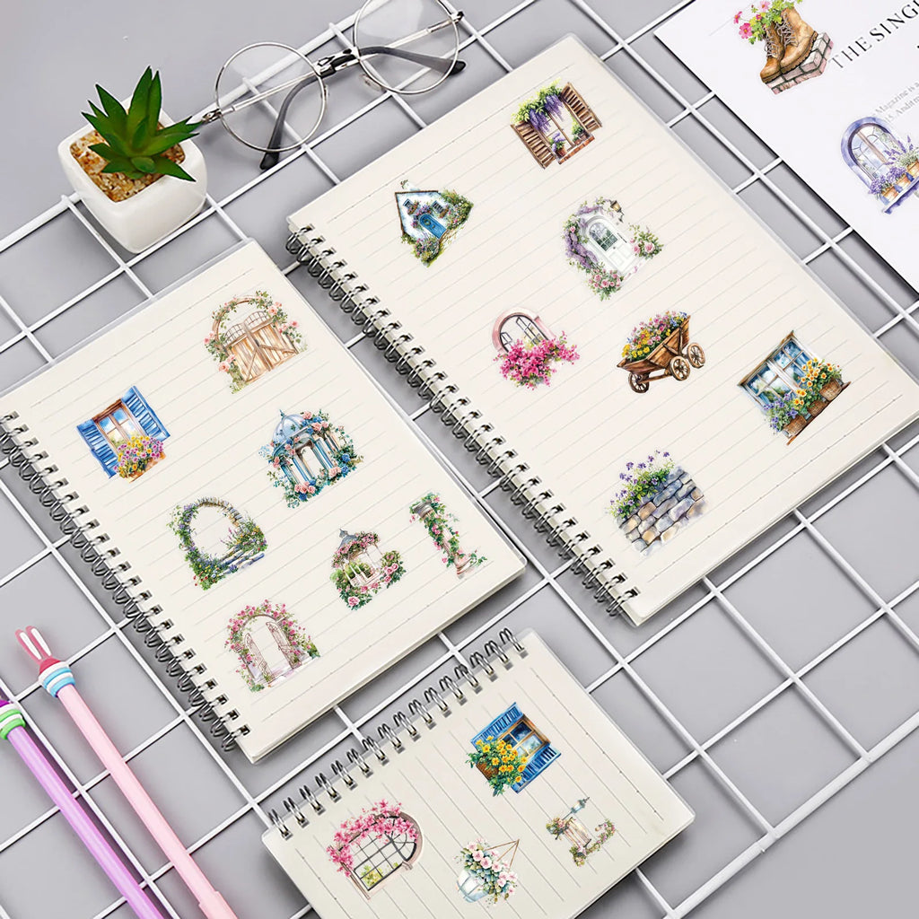 50PC Transparent Garden Flower Wall Stickers Pack Phone DIY Diary Luggage Glass Cup Decoration Stickers