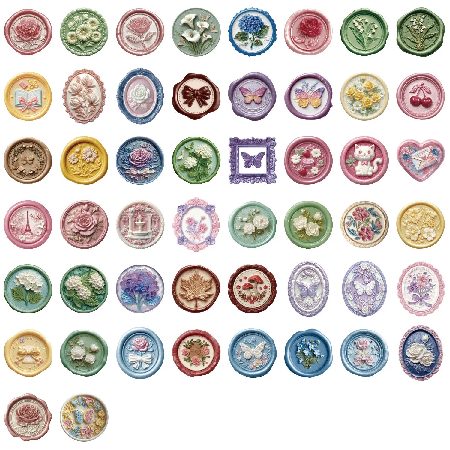 50/100 Transparent PET Cartoon Embossed Stamp Sticker Bag Waterproof Decorative Guitar Notebook Sticker