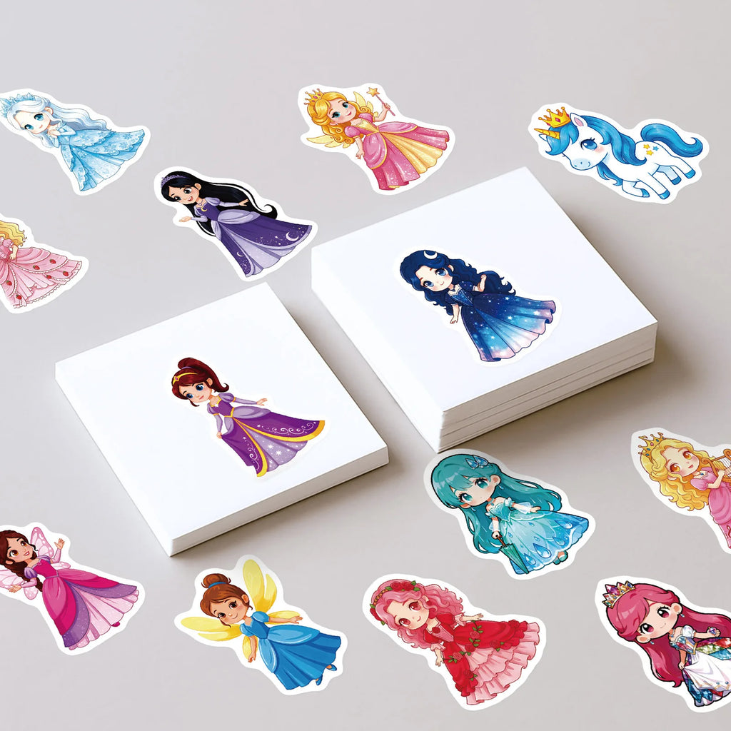 50/100 Pcs Cartoon Princess Dress Theme Stickers for Laptop Scrapbook Phone Case Thermos Toy Shelf File Holder Removable Decals
