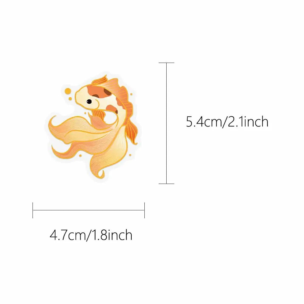 50-Pack Gold Foil Koi Fish Stickers Waterproof Decorative Stickers for Cups Stationery Notebooks DIY Crafts