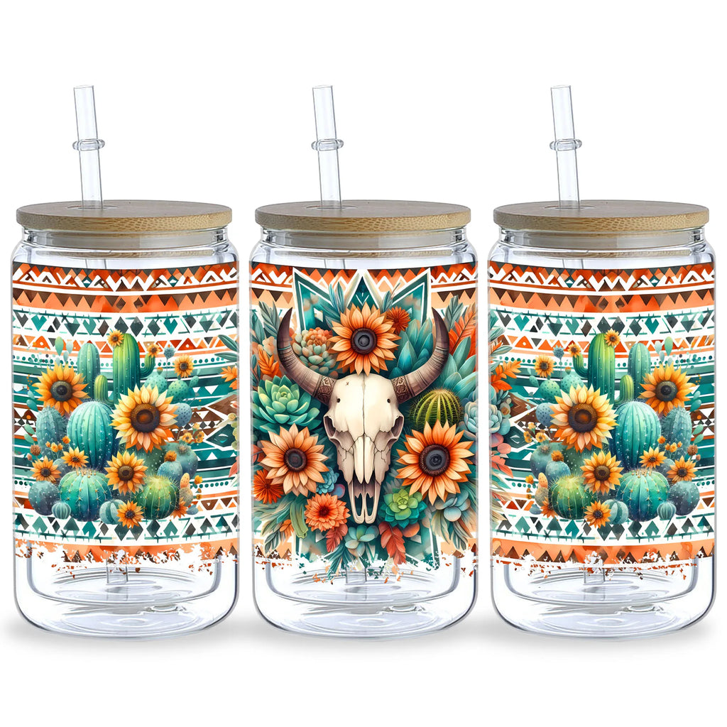 5 Sheets Aztec Animals Western Cactus DTF Cup Stickers, Glass Cup DTF Transfer Stickers, Waterproof Wipeable Transfer Paper