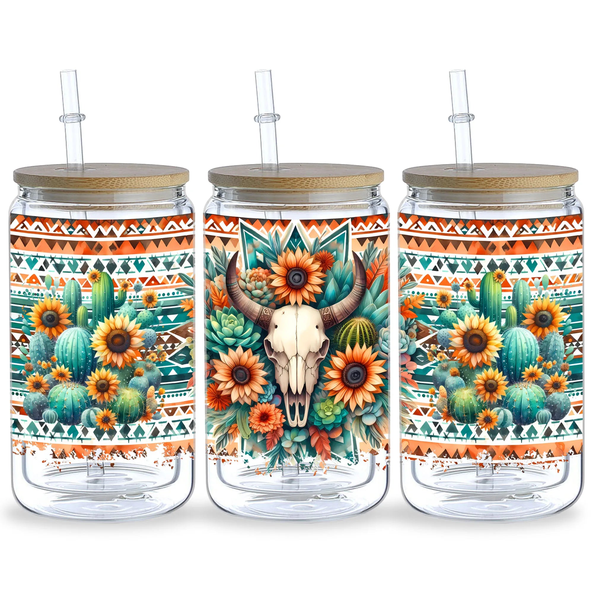 5 Sheets Aztec Animals Western Cactus DTF Cup Stickers, Glass Cup DTF Transfer Stickers, Waterproof Wipeable Transfer Paper