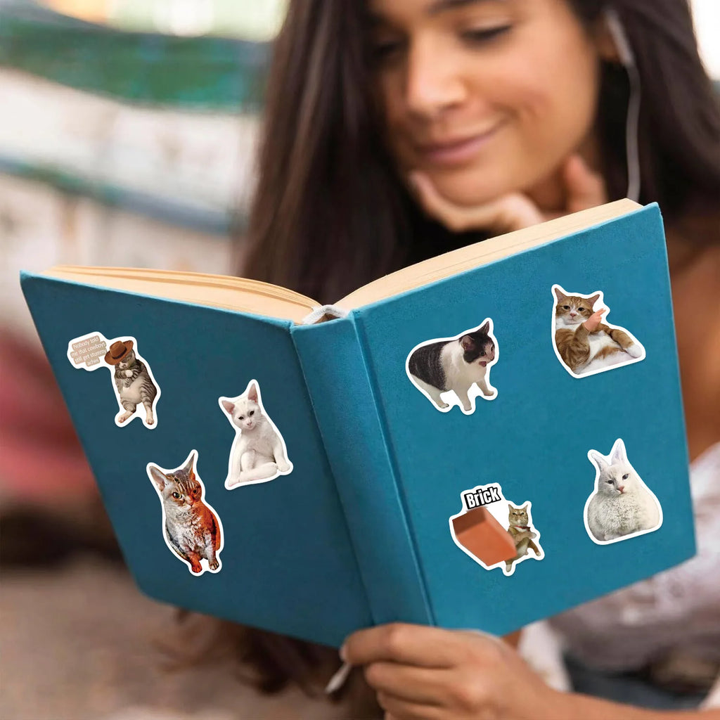50Pcs Creative Network Popular Cat Meme Collection Hand Account DIY Graffiti Stickers Water Cup Skateboard Stickers