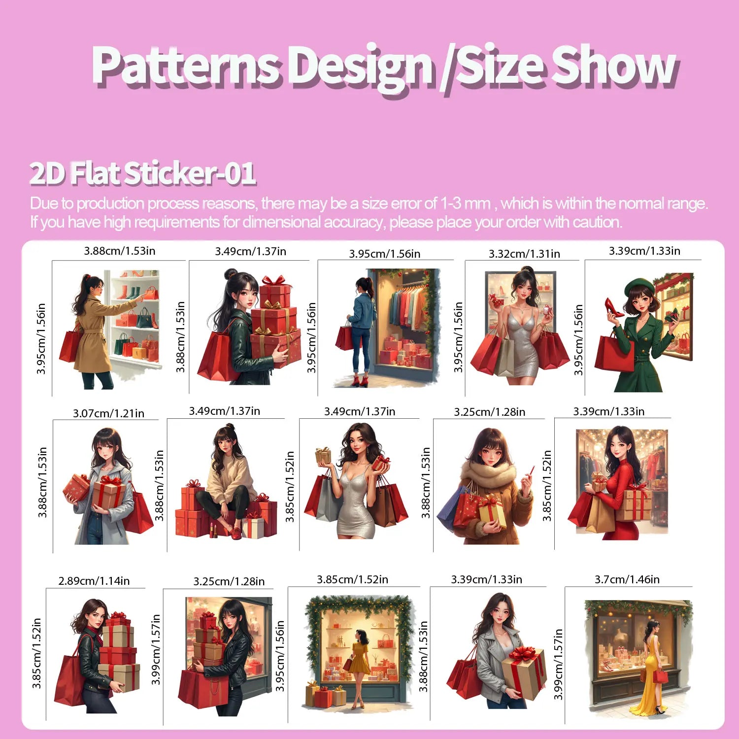 30Pcs/Set Irregular Christmas Shopping Time Lady Waterproof Stickers Reusable/No Residue DlY Craft Decoration Scrapbooking Label