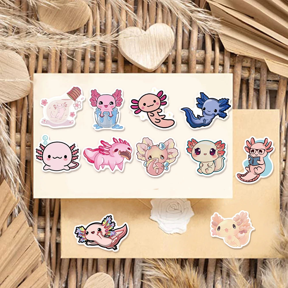 50/100PCS Axolotl Graffiti Stickers Cute Animal Cartoon Stickers Toy Suitcase Scrapbook Diary Mobile Laptop Sticker Pack