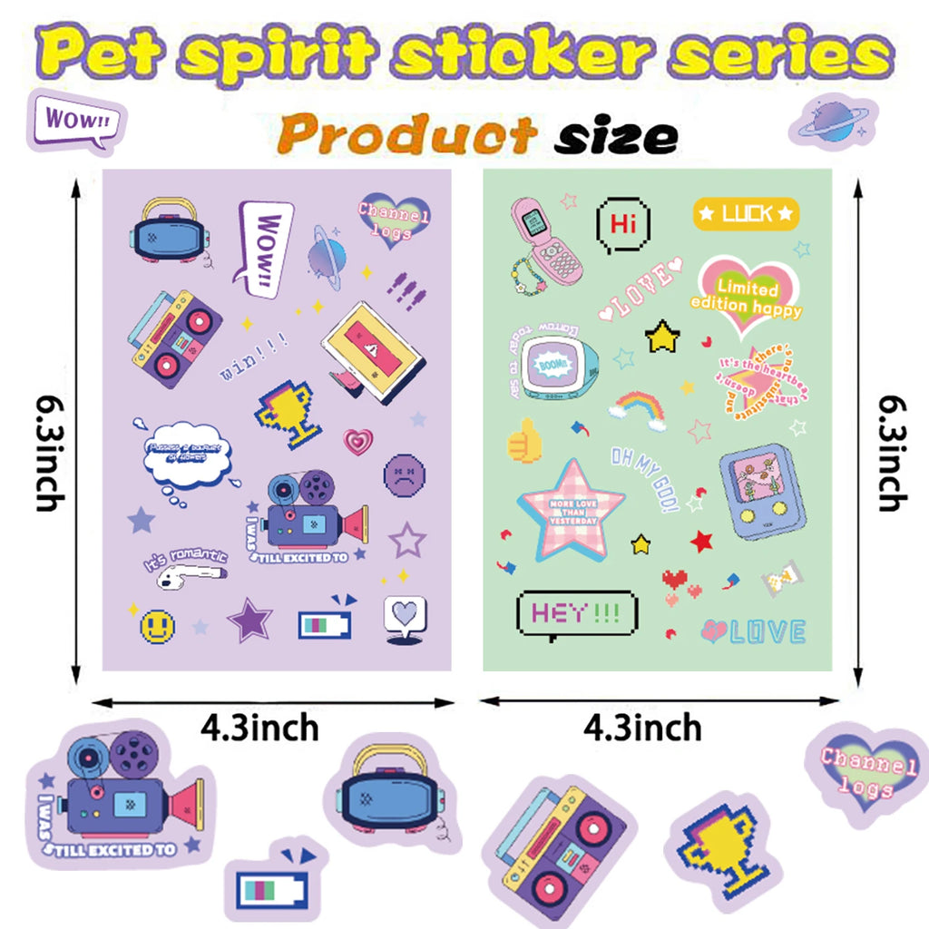 8/16Pcs Pet Instagram Sticker Living Room Retro Cartoon Skateboard Art Picture Bicycle DIY Stationery Notebook Landscape Sticker