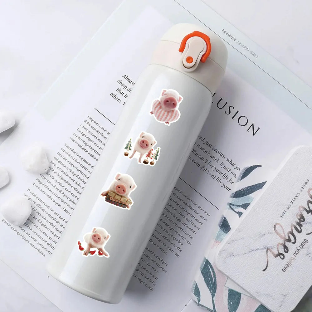 50PCS Cute Realistic Pig Stickers Children Student Stationery Notebook Window Car Waterproof Decorative Art Sticker